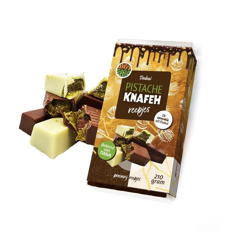 Pistache Knafeh chocoladereep; dé Dubai sensatie