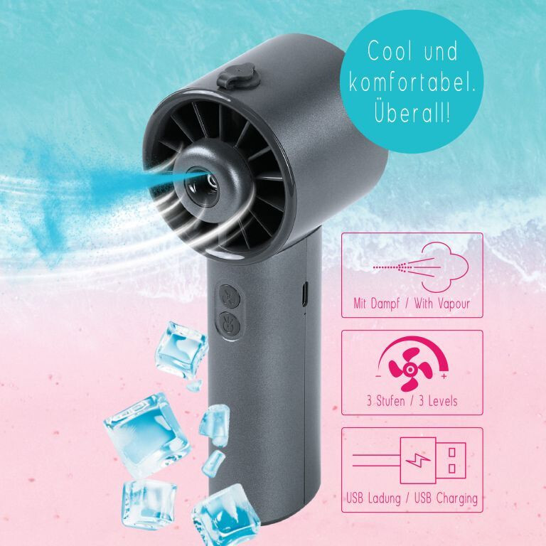 Elegante handventilator met verkoelende stoomfunctie